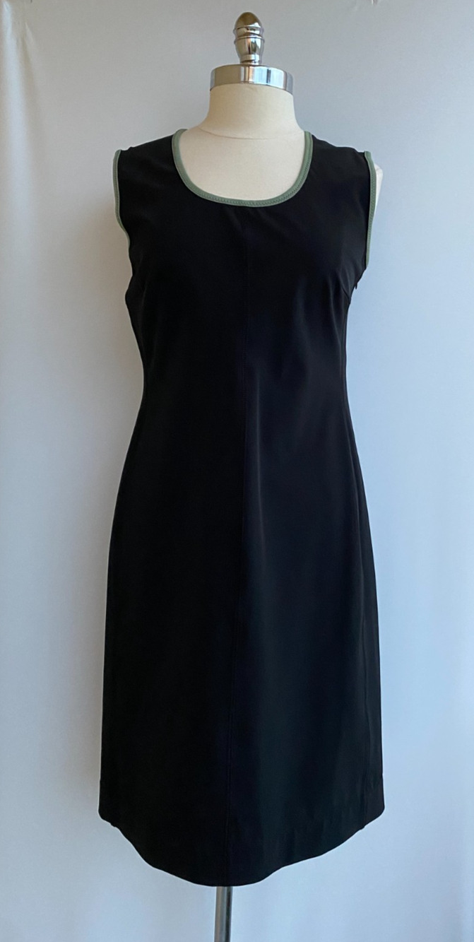 Prada Shift Dress Black with Green Trim Knee Length Women’s Italian 48 US 12